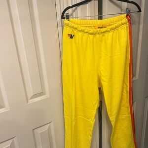 Yellow AVIATOR NATION Pants with stripe
